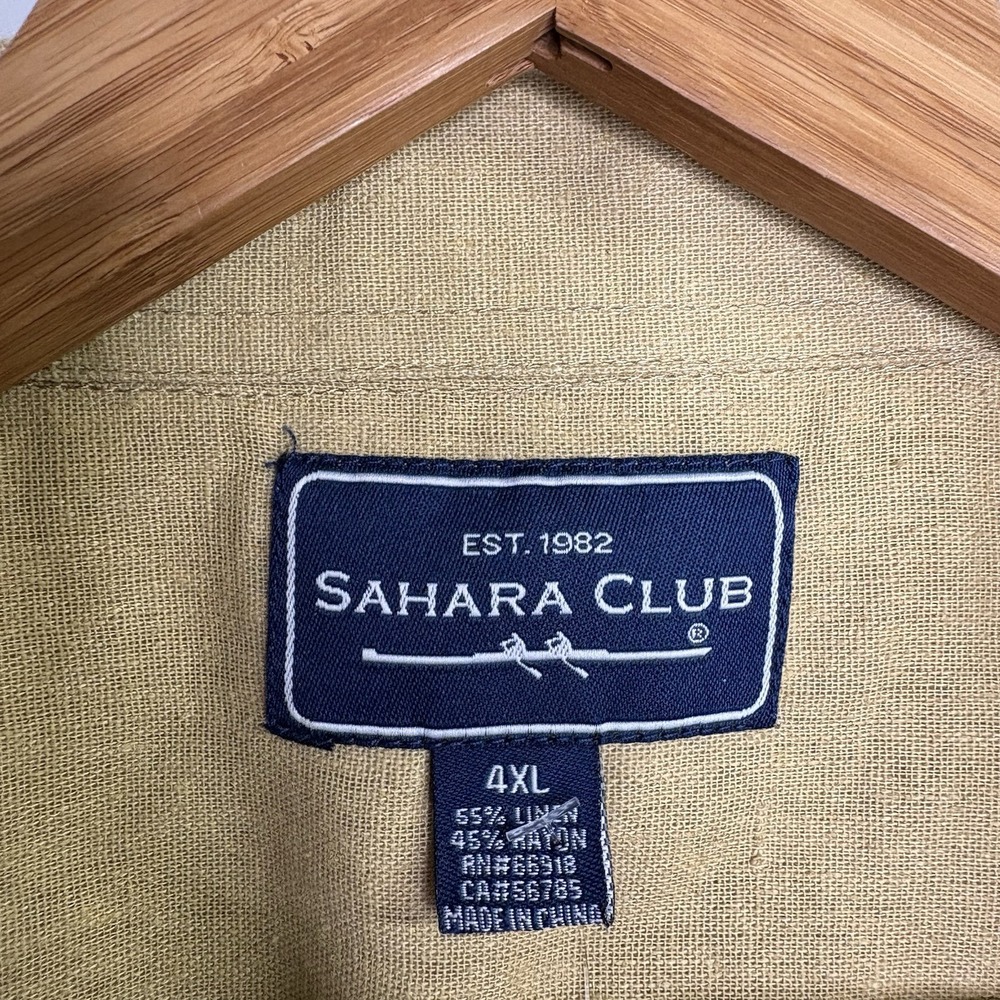 Sahara Club Mens Shirt 4XL Brown Tan Button Up Short Sleeve Linen Collar Beachy - Picture 9 of 10